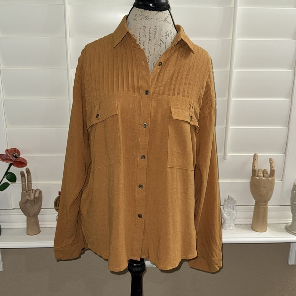 Easel Camel Long Sleeve Button Down Shirt